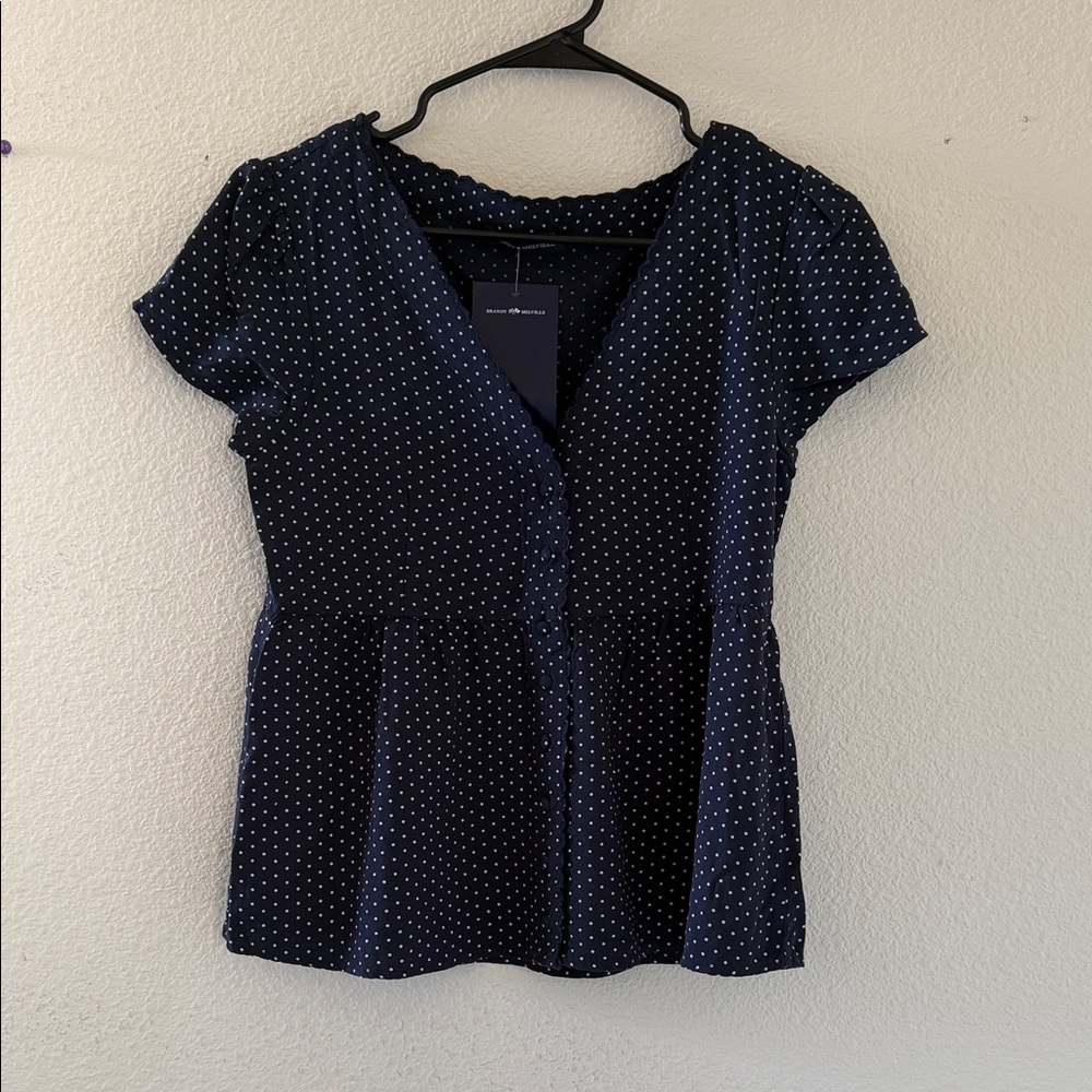 Brandy melville navy blue polka dots button down top